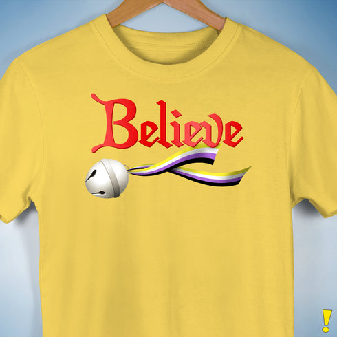 Believe Nonbinary Pride Jingle Bell Premium Unisex T-Shirt - Yellow